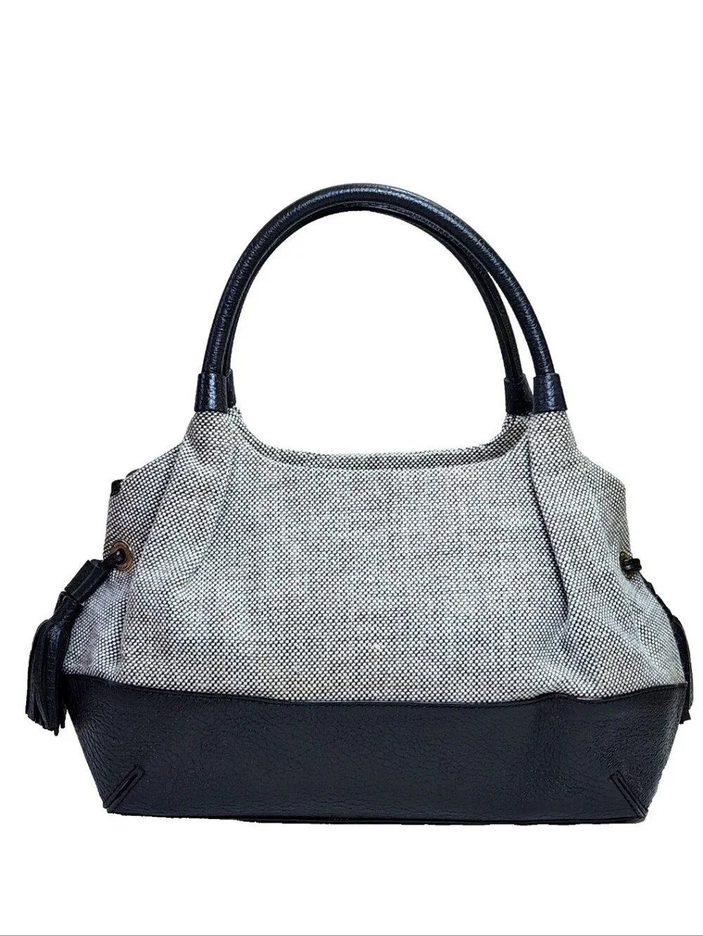 KATE SPADE Stevie Southport Ave Large Satchel Tote Black Leather Gray Canvas